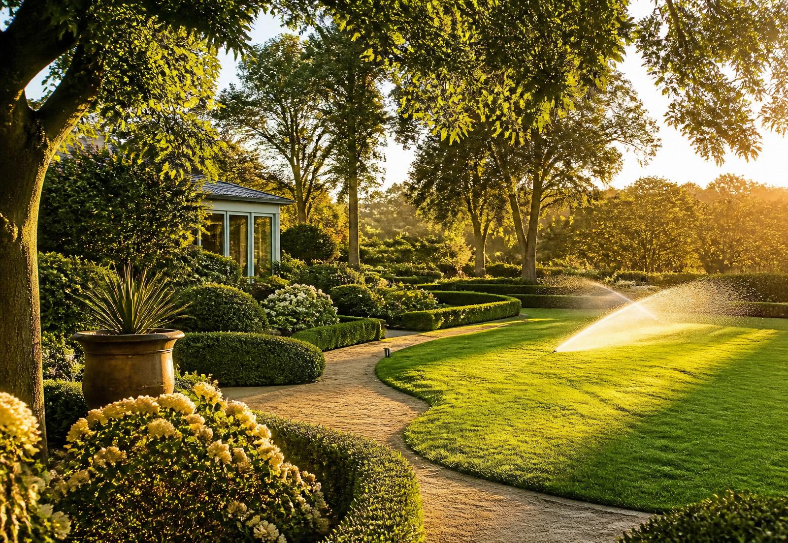 Lush landscaped garden with reticulation